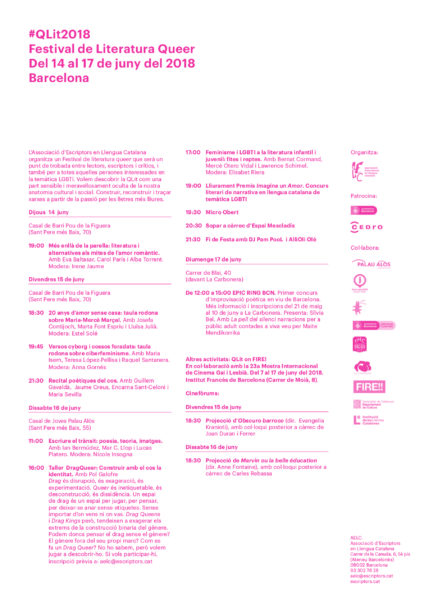 14- 17/06::. Festival de Literatura Queer #QLit2018, passió per les lletres més lliures